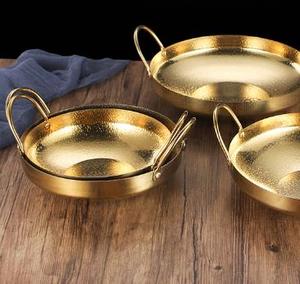 Japonés martillado oro plata cocina Acero inoxidable grueso Sukiyaki mariscos hervir <span class=keywords><strong>olla</strong></span> caliente <span class=keywords><strong>olla</strong></span> seca con dos orejas - Product Image 3