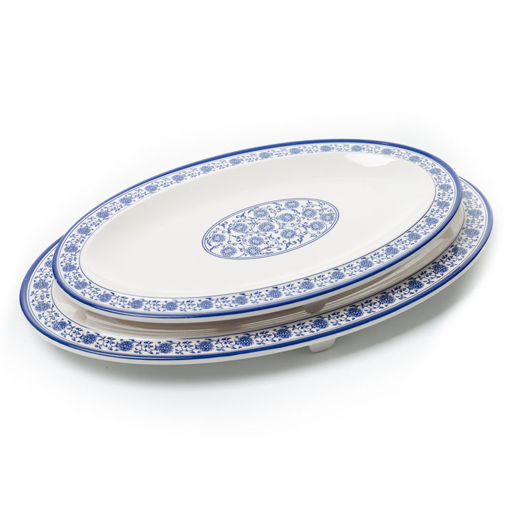 Wholesale Large Inch Chinese Blue Melamine Plates for Restaurant Oval