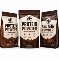 Sachet d'emballage personnalisé pour poudre protéinée au chocolat avec logo Bodybuilder et pochette verticale premium pour poudre de protéines de lactosérum