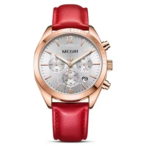 MEGIR 2115优雅女装手表天才真皮表带防水计时码表发光精美腕表供应商