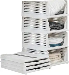 Caja de almacenamiento plegable DS2520 para armario, cajón de plástico apilable, cesta para ropa, caja de almacenamiento plegable para armario