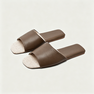 Nouvelles pantoufles minimalistes de luxe en cuir de mouton véritable et lin, antidérapantes, douces, sensation pieds nus, pour homme et femme, pour l'intérieur. - Product Image 3