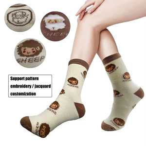 OEM Customizable New Fashion Women's Crew <b>Socks</b> Cartoon Embroidery Jacquard Stripe Design Warm Pattern High Quality - Product Image 4