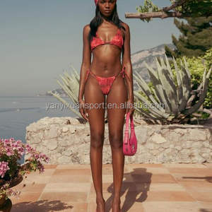 Bikini de tres puntos de estilo europeo y americano, traje de baño pequeño de color sólido con lazo en el pecho, Tanga sexy, novedad de 2023 - Product Image 3