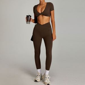 <span class=keywords><strong>Set</strong></span> di abbigliamento da Yoga solido con logo personalizzato per il controllo della pelle della pancia per donne - Product Image 6