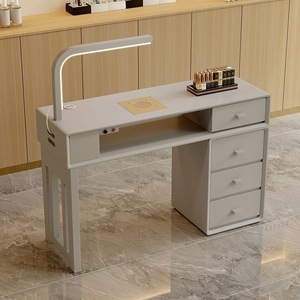 Table de manucure moderne blanche avec éclairage LED et tiroirs pour salon de beauté - Product Image 3