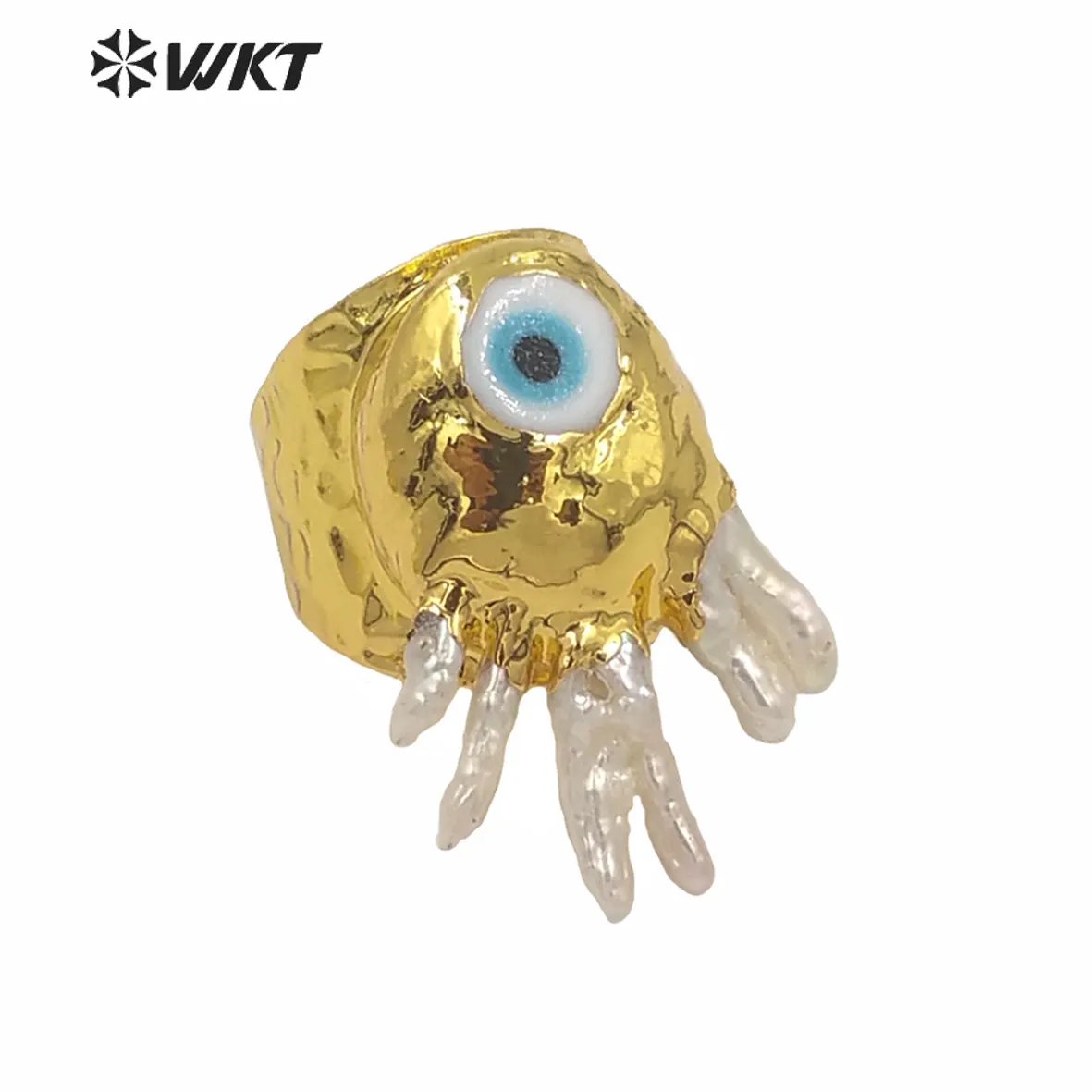 WT-MPR009 Amazing unique gorgeous evil eye gold ring fashion lady punk style party pearl ring natural freshwater pearl eye rings