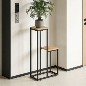 Support de plantes classique <span class=keywords><strong>en</strong></span> fer et <span class=keywords><strong>bois</strong></span>, finition thermolaquée, pour intérieur et extérieur, présentoir de fleurs <span class=keywords><strong>sur</strong></span> pied avec <span class=keywords><strong>pieds</strong></span> réglables - Product Image 1