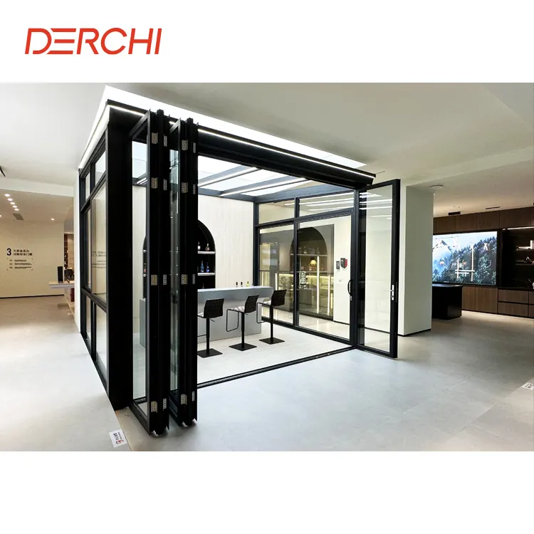 DERCHI Custom חיסכון באנרגיה זכוכית כפולה מרפסת אקורדיון bifold דלתות אלומיניום מתקפל דלת מרפסת