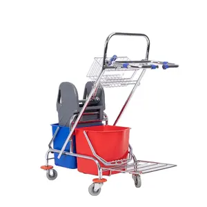 Nhà máy trực tiếp bán 30L thép không gỉ vàng wringer lau xô bóp lau xô với bánh xe