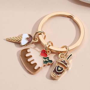 Porte-clés Alimentaire Émail Mignon Dessin Animé <span class=keywords><strong>Pain</strong></span> Gâteau Frites Fromage <span class=keywords><strong>Sandwich</strong></span> Donut Hamburger Hot Dog Glace Café Porte-clés en métal - Product Image 1