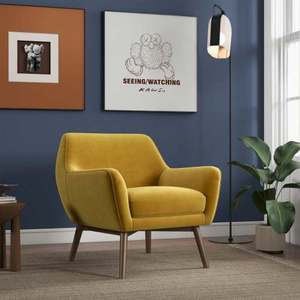 Fauteuil lounge moderne en velours doré Panom - Durable et portable pour salon, chambre, salle à manger et hôtel - Product Image 1