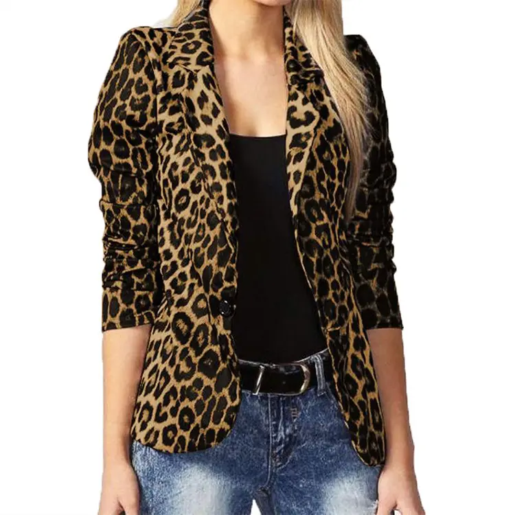 Thiết Kế Mới Đẹp Phù Hợp Chính Thức Blazer Leopard Coat Dành Cho Phụ Nữ Dài Tay Áo In Ve Áo Khoác Phụ Nữ Phù Hợp Với Giản Dị Áo Khoác