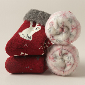 Fleece Lined Thickened Christmas Socks For Women Mid Calf Warm Plush Cartoon Reindeer New Year Red Socks Extra Thick - Product Image 4