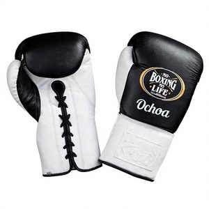No Boxing No Life - Juego de guantes y protectores de boxeo, color blanco y negro, con cordones, para entrenamiento de sparring, para adultos, de cuero transpirable - Product Image 2