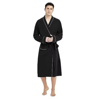 Peignoir unisexe en coton épais gaufré blanc 100 % coton, respirant, séchage rapide, col en V, long, pour l'hiver et l'automne, idéal pour la nuit et les bains - Vente en gros