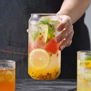 Ly thủy tinh chịu nhiệt 16oz 18oz, khuyến mãi nóng, hình dạng lon bia, kèm ống hút thủy tinh và nắp tre - Product Image 4