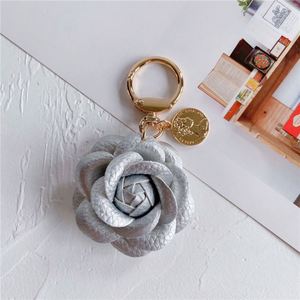 Leather Camellia Flower Keychain - Cute Car <b>Key</b> <b>Ring</b>, Backpack Charm - Product Image 3