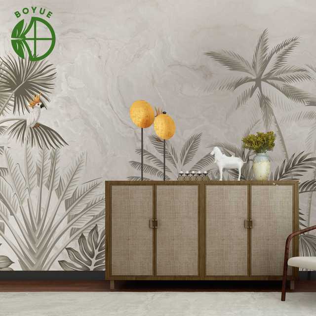 Custom Green Leaf Parrot Premium Forest Botanical Tropical 3D Waterproof Wall Mural Wallpaper for Living Room Bedroom & Dining