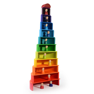 Jouet d'arc-en-ciel en bois empilable, 11 pièces, blocs de construction éducatifs pour les tout-petits, jeu de tri et d'empilage - Product Image 4