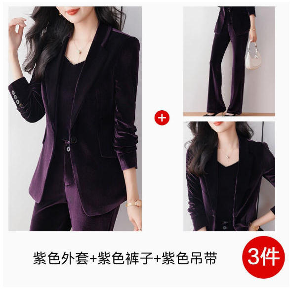 Purple suit suspender pants