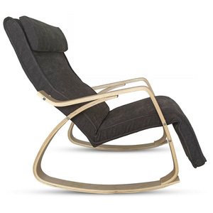 Fauteuil à bascule avec repose-pieds 66x120x90 cm, accoudoirs en bois de bouleau, fauteuil en tissu pour la relaxation - Product Image 3