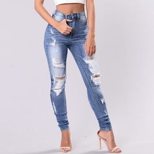 Jeans slim sexy taille haute élastique déchiré pour femmes - Product Image 4