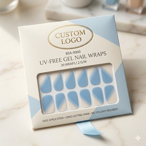 Nouvelles bandes adhésives pour ongles en gel <span class=keywords><strong>bleu</strong></span> <span class=keywords><strong>ciel</strong></span> tendance, sans UV, non toxiques, certifiées CE, pour pose rapide avec finition brillante effet salon - Product Image 1