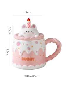 Tasse à café en céramique motif animal de dessin animé, vente en gros d'usine, avec couvercle et cuillère, pour bureau, maison, cadeau d'anniversaire - Product Image 4