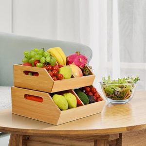 กล่องเก็บผักผลไม้ไม้ไผ่พร้อมช่องแบ่งสำหรับจัดระเบียบบนโต๊ะในครัว - Product Image 1