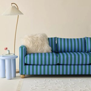 Divano Moderno a 3 Posti a Righe, Imbottito in Spugna, Rivestimento in Tessuto Colorato con Gambe Rotonde, Arredamento Contemporaneo per <span class=keywords><strong>Soggiorno</strong></span> - Product Image 5