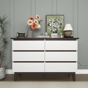 Modern Wide Size <b>6</b>-<b>drawer</b> Solid Wood Storage Cabinet with Standing Feature for Apartment Bedroom Living Room White & Oak Color - Product Image 6