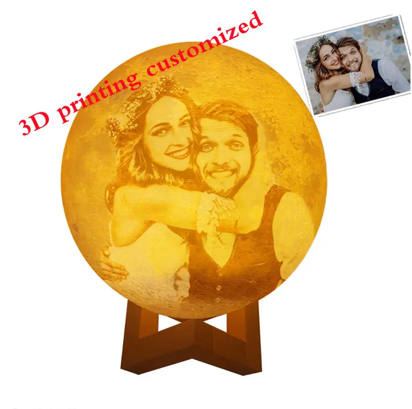 16color customized moon night light with photo engraving 3D printing touch and remote control function, personalized pictures