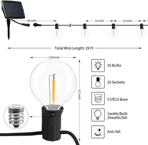 Guirnalda de Luces <span class=keywords><strong>Solares</strong></span> de 7.6 Metros con 25 <span class=keywords><strong>Bombillas</strong></span> LED G40, Luces Decorativas Impermeables para Exteriores, Estilo Vintage Edison, para Jardín, Patio, <span class=keywords><strong>Terraza</strong></span> - Product Image 2