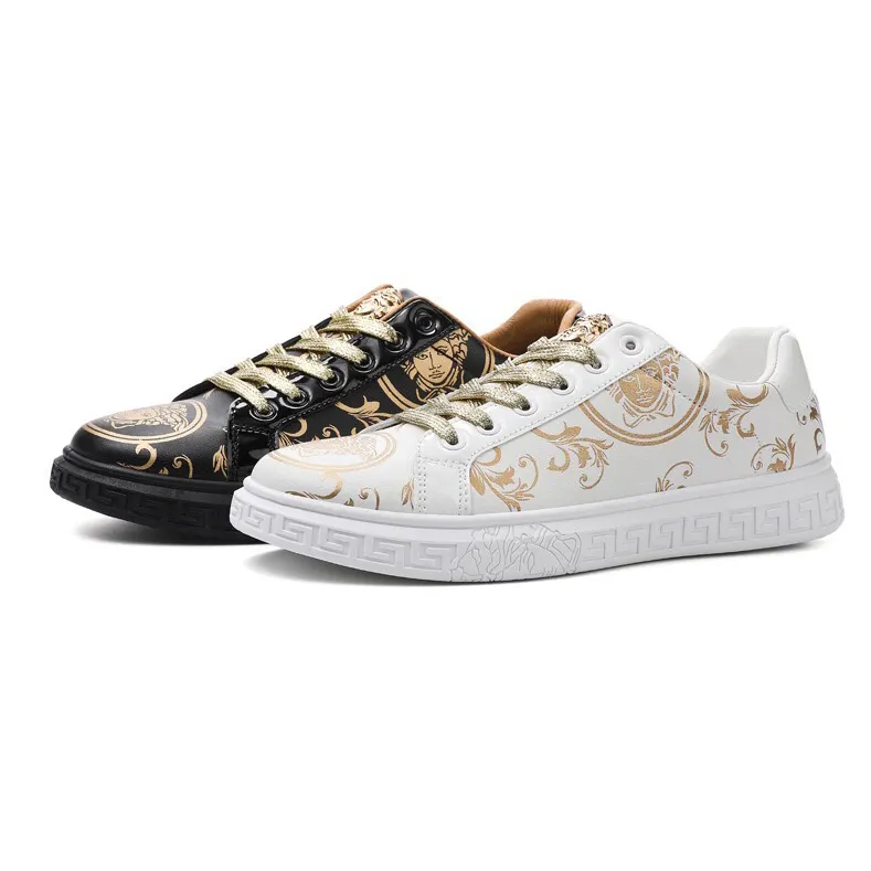 Wholesale Custom High Quality Gold flower printing Men Hip-hop Sneakers Fashion Street Shoes Leather Shoes for men