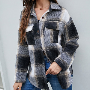 Otoño e Invierno nueva camisa a cuadros para mujer chaqueta de mujer Abrigos de mujer de tela de lana - Product Image 3