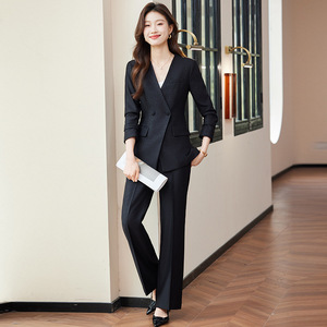 Women's White Suit Set Polyester Flared Trousers Office Lady Spring Anti-Wrinkle Three Quarter Sleeve - Product Image 2