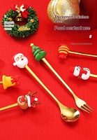 Ensemble de couverts de Noël en acier inoxydable écologique, style mignon, finition miroir, boîte cadeau, ustensiles de dessert pour les fêtes