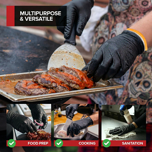 Gants de barbecue en nitrile noir premium 10 mil avec surface texturée diamant et 4 paires de doublures en coton pour la restauration et la vente en gros - Product Image 3