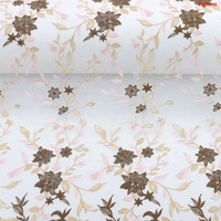 Tissu Textile Ethnique Brodé, Dentelle Florale Marron, Tissu de Bordure Décoratif pour Vêtements