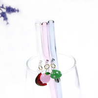 Pailles à boire en verre borosilicate faites à la main avec pendentifs en verre soufflé en forme de champignons, fruits et légumes, réutilisables et courbées