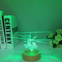 Hélicoptère 3D LED Table Veilleuse Avion En Bois Avion Lampe De Table Illusion Optique Nouveauté Lumière Couleurs Changeantes Garçons Cadeau
