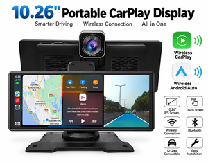 Reproductor Multimedia Portátil con Pantalla Táctil IPS HD de 10.26 Pulgadas, USB, Apple CarPlay Inalámbrico, Android Auto, Grabación en Bucle DVR, Mirror Link - Product Image 1