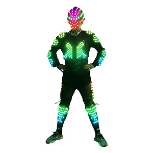 Traje de armadura de calavera con luz LED RGB para mujer, casco que cambia de color, disfraz luminoso para bailar en Halloween, bares, discotecas, fiestas rave, espectáculos de DJ - Product Image 1
