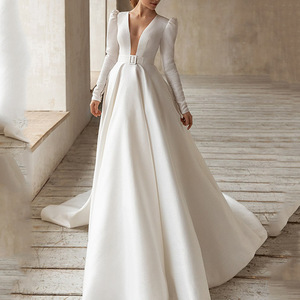 plain white satin wedding dress