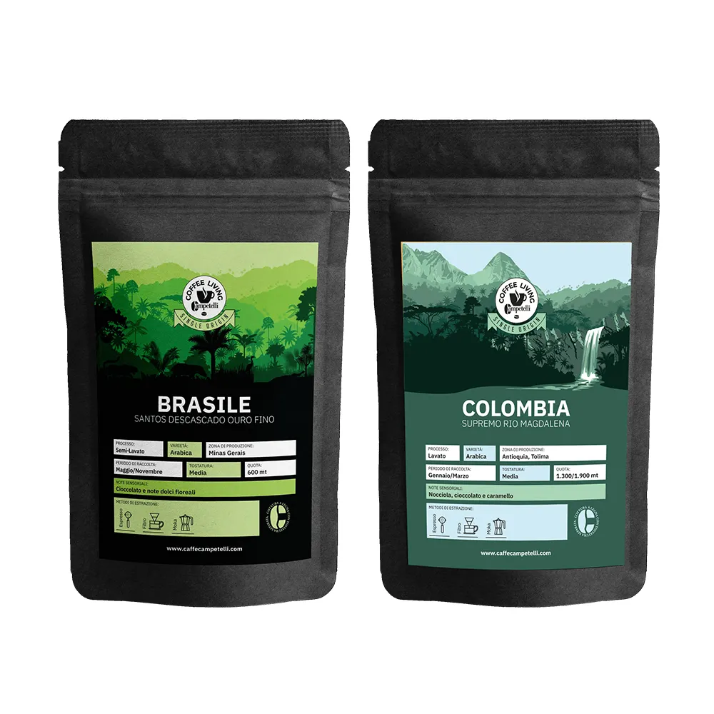 गर्म बेचने इतालवी मध्यम भुना कॉफी बीन्स 250 Gr. एकल-उत्पत्ति कोलम्बिया 100% अरेबिका के साथ Brasile