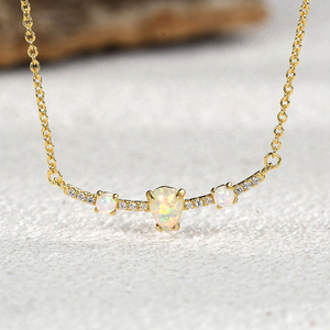 New Design Bohemia <b>Opal</b> Charm Necklace 18K Gold Plated Link Chain Fashion Brass Claw Setting <b>Pendant</b> 20inches Unisex Anniversary - Product Image 4