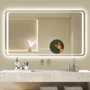 浴室ミラースマートLED防水ライトストリップスクエア24*32インチ壁掛けバスミラー
