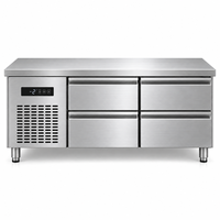 Peralatan Katering Kulkas Meja Kerja Berpendingin Udara Freezer Komersial Freezer Restoran Chef Base Baja Tahan Karat 201 4-Pintu