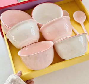 Bol à riz en céramique Ins, couleur sous glaçure, grande capacité, rose, pour la maison, bol à dessert pour fille, micro-ondes - Product Image 2